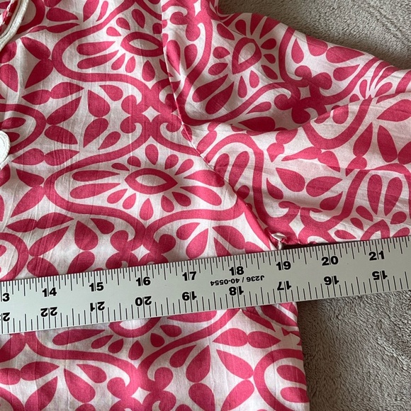 Charter Club Embroidered Split Neck Tunic Pink White Size PM Resort Cruise Chic - Picture 11 of 14